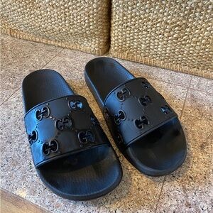 Gucci Black Embossed Slide Sandals